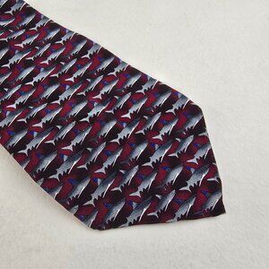 The Nature Conservancy Mens Dusky Shark Silk Tie Burgundy Blue Gray Ocean Print